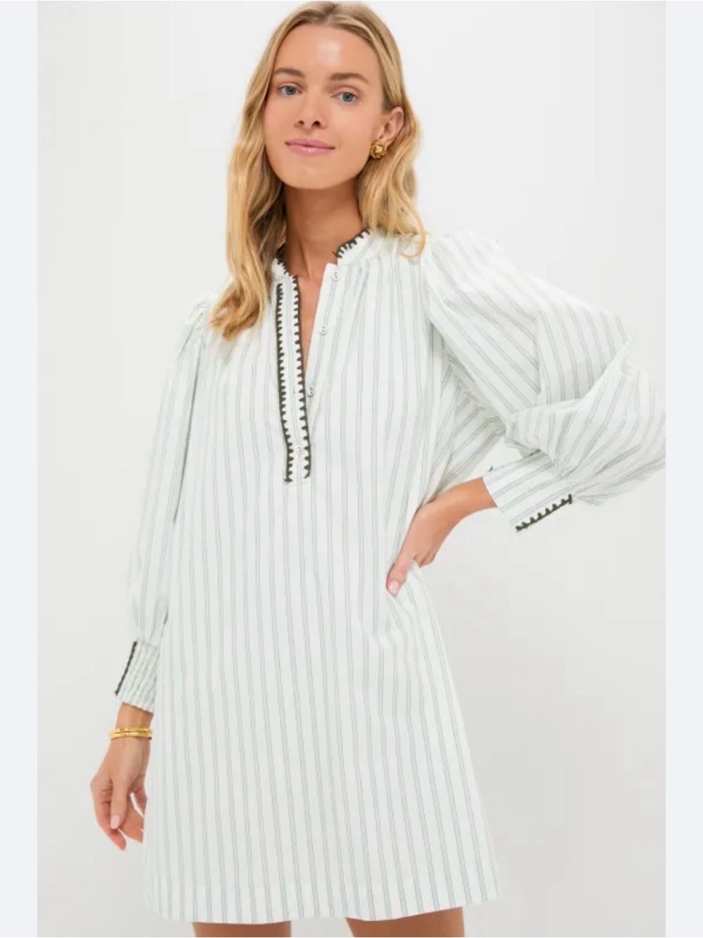 Tuckernuck pomander place Striped Poplin Tunic Dress in Mint and White XS NWT